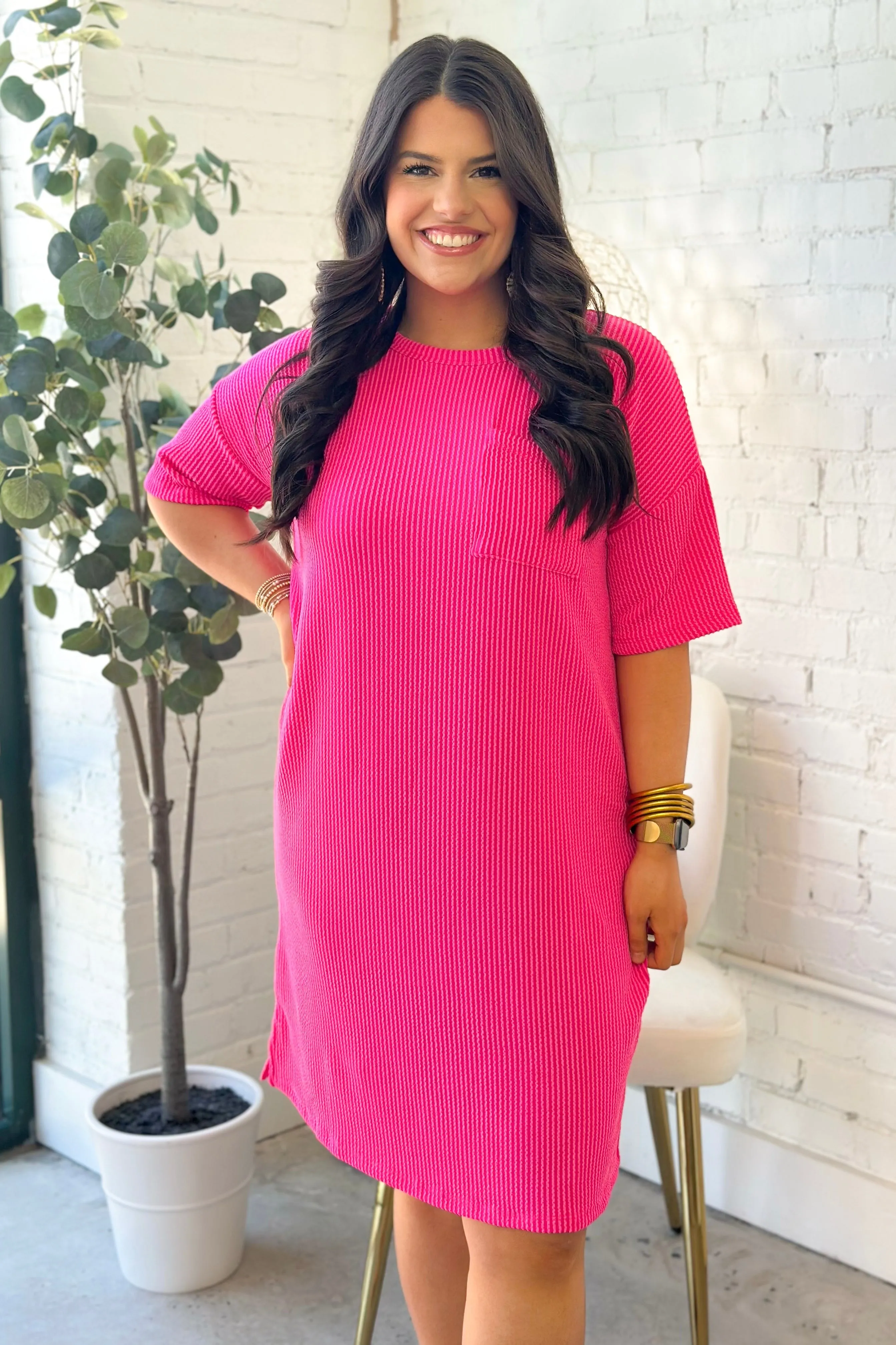 Fuchsia Rib Knit Dress