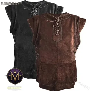 Gothic Men's Bandage Pirate Renaissance Knight Waistcoat Tunic Jacket Vintage Warrior Men Medieval Sleeveless Vest