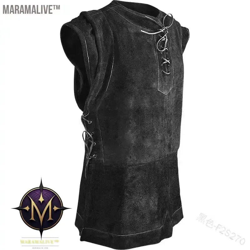 Gothic Men's Bandage Pirate Renaissance Knight Waistcoat Tunic Jacket Vintage Warrior Men Medieval Sleeveless Vest