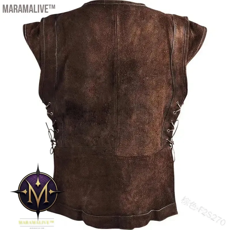 Gothic Men's Bandage Pirate Renaissance Knight Waistcoat Tunic Jacket Vintage Warrior Men Medieval Sleeveless Vest
