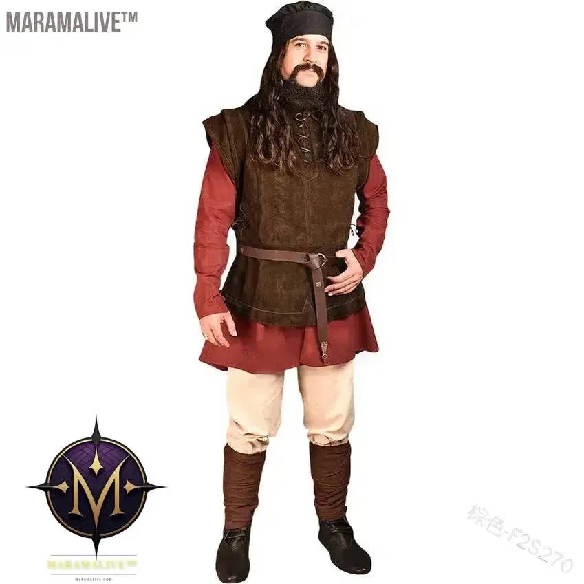 Gothic Men's Bandage Pirate Renaissance Knight Waistcoat Tunic Jacket Vintage Warrior Men Medieval Sleeveless Vest