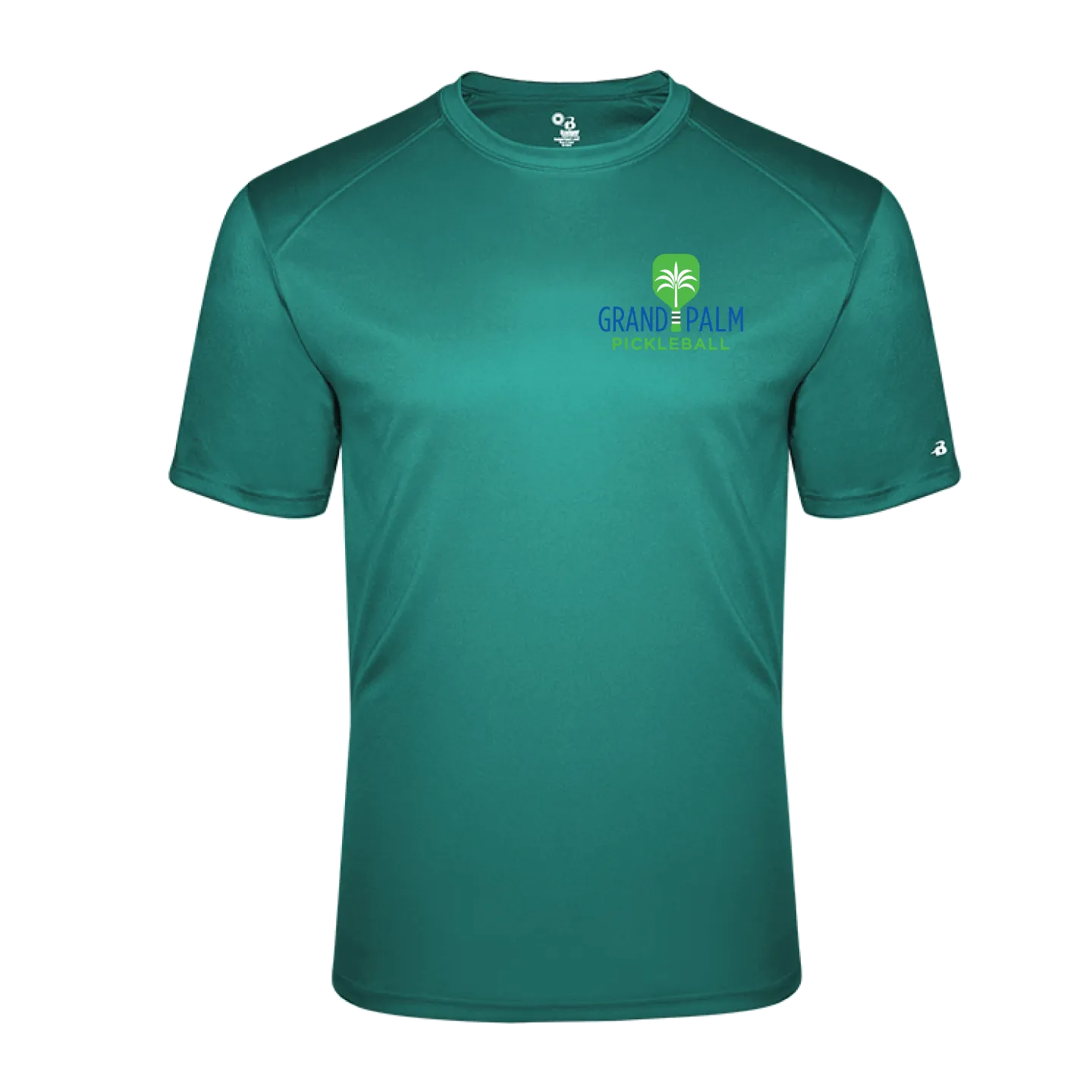 Grand Palm Pickleball Men's Performance Short Sleeve Crew Neck Shirt - Front logo only