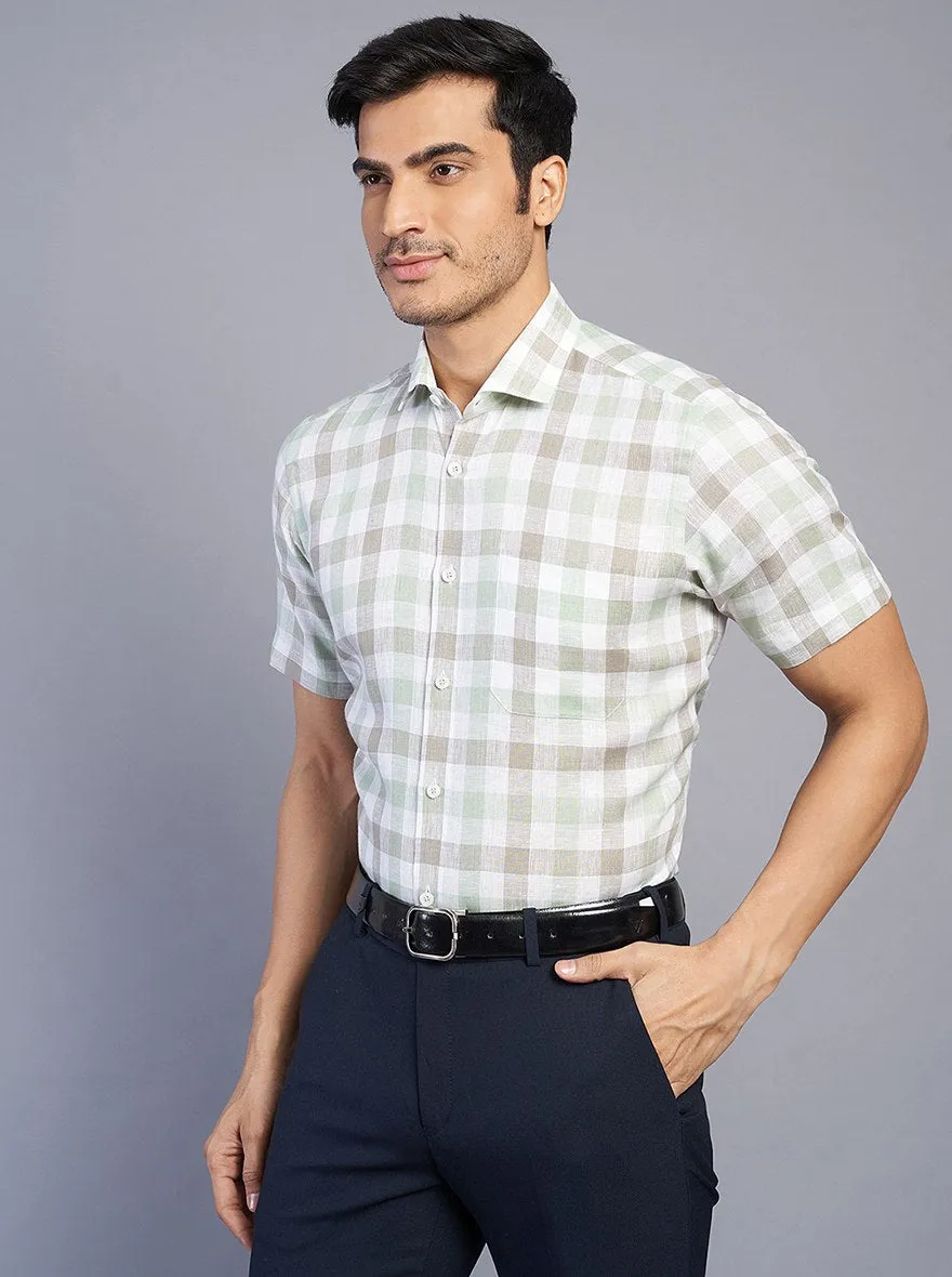 Green Checked Regular Fit Formal Shirt | JadeBlue