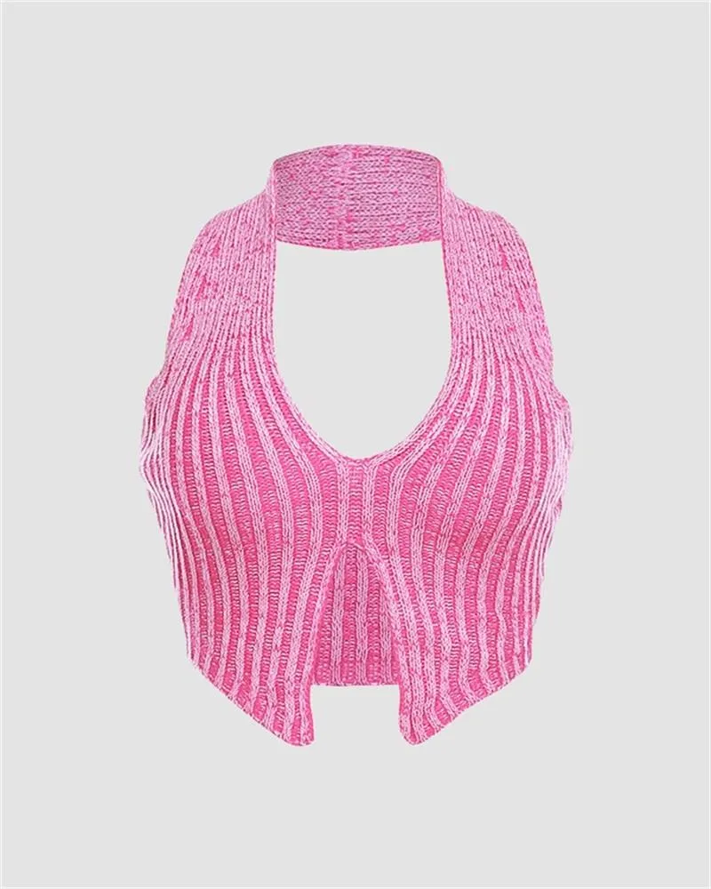 Halter Ribbed Knit Top