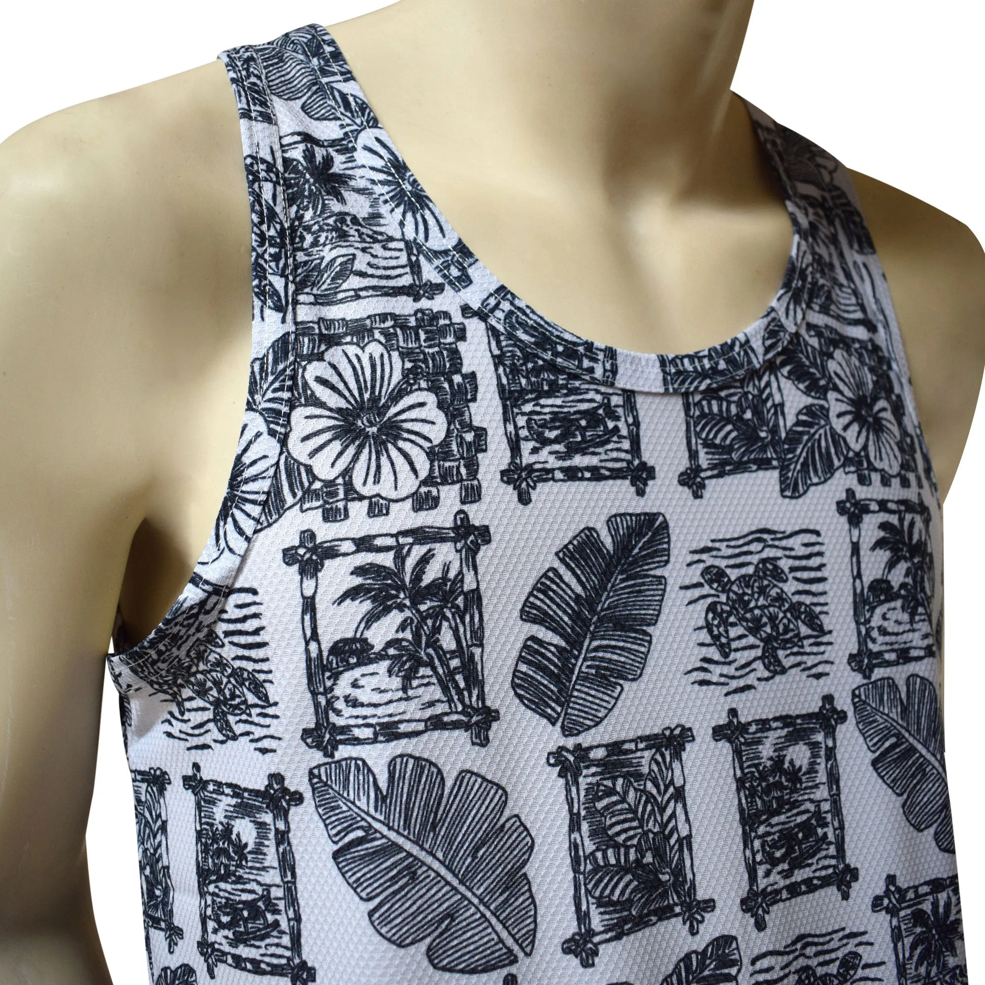 Hawaii Motif 2 Men's Printed Tank Top - Hawaiian All Over Pattern Lightweight Fast-Drying Casual Men Unisex Texture Tank Top