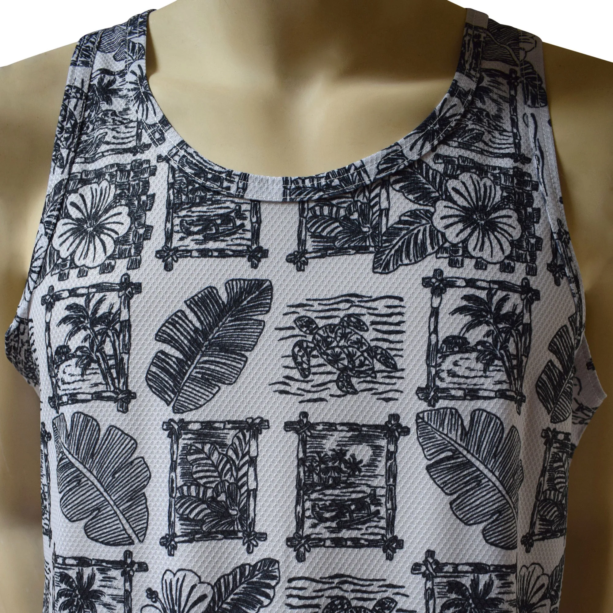 Hawaii Motif 2 Men's Printed Tank Top - Hawaiian All Over Pattern Lightweight Fast-Drying Casual Men Unisex Texture Tank Top