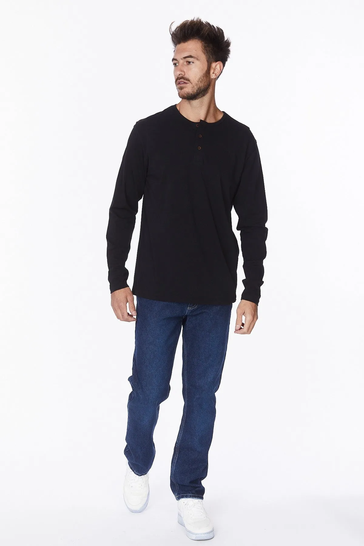 Henley Long Sleeve Cotton T-Shirt