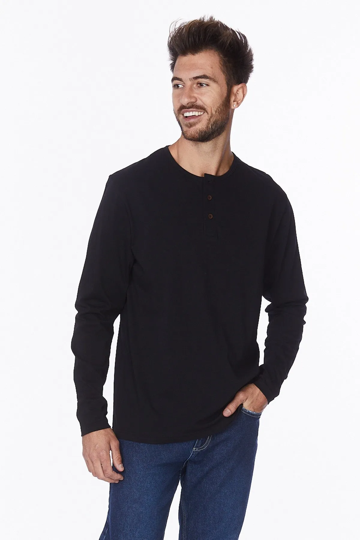 Henley Long Sleeve Cotton T-Shirt