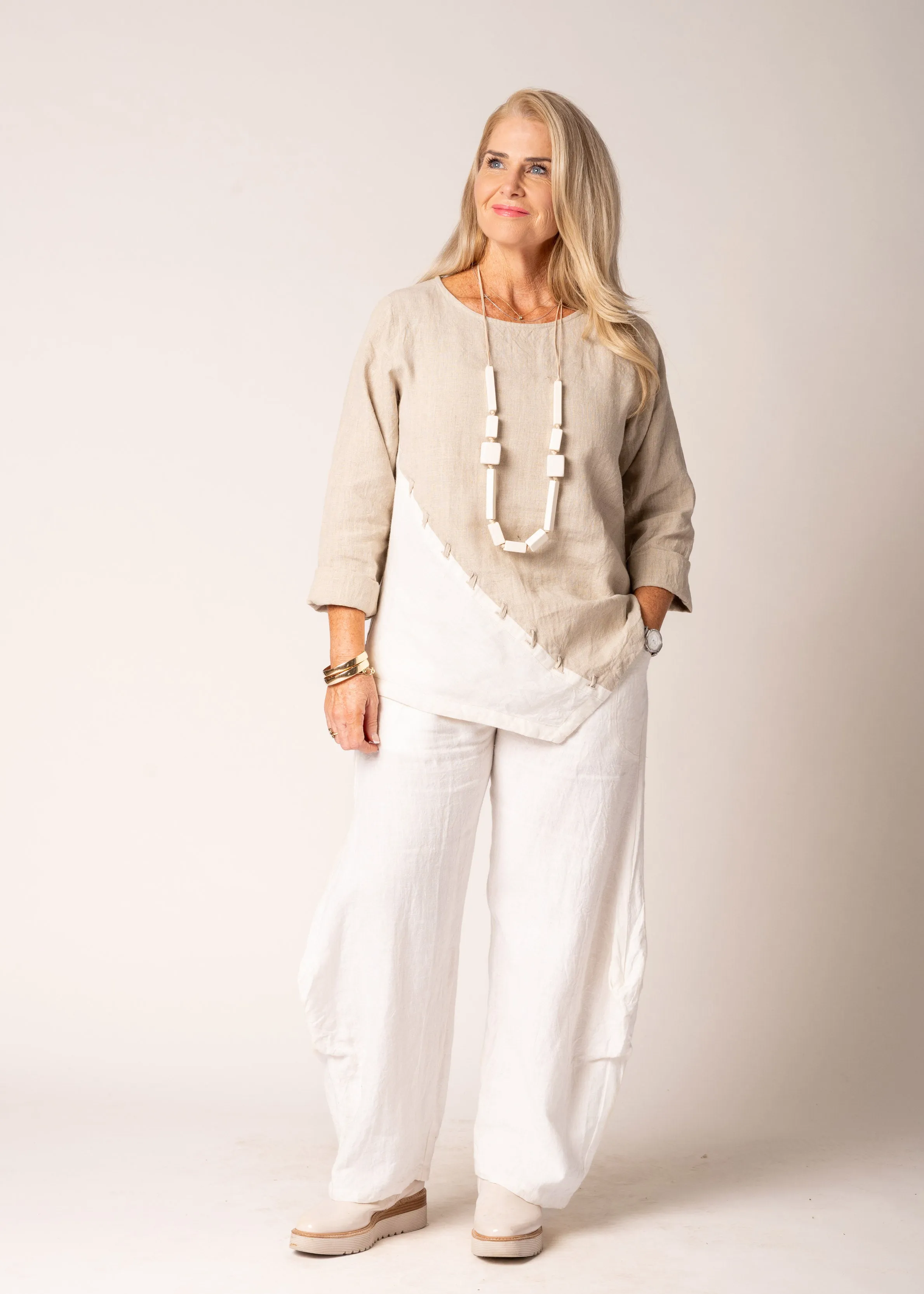 Iliana Linen Top in Latte