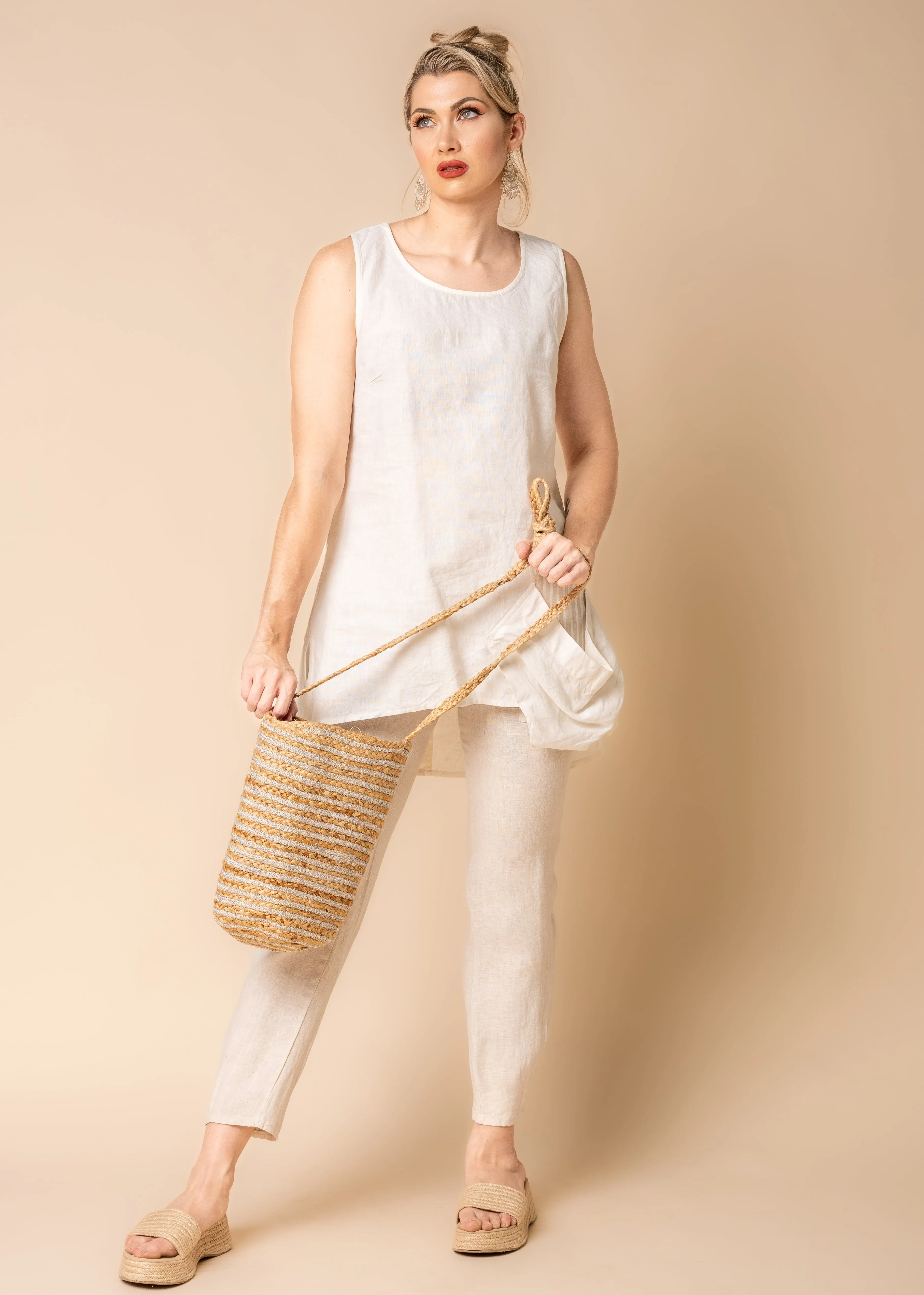 Joyce Linen Blend Top in Cream