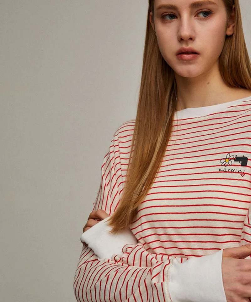 KANDINI Stripe Linen T-Shirt - Red
