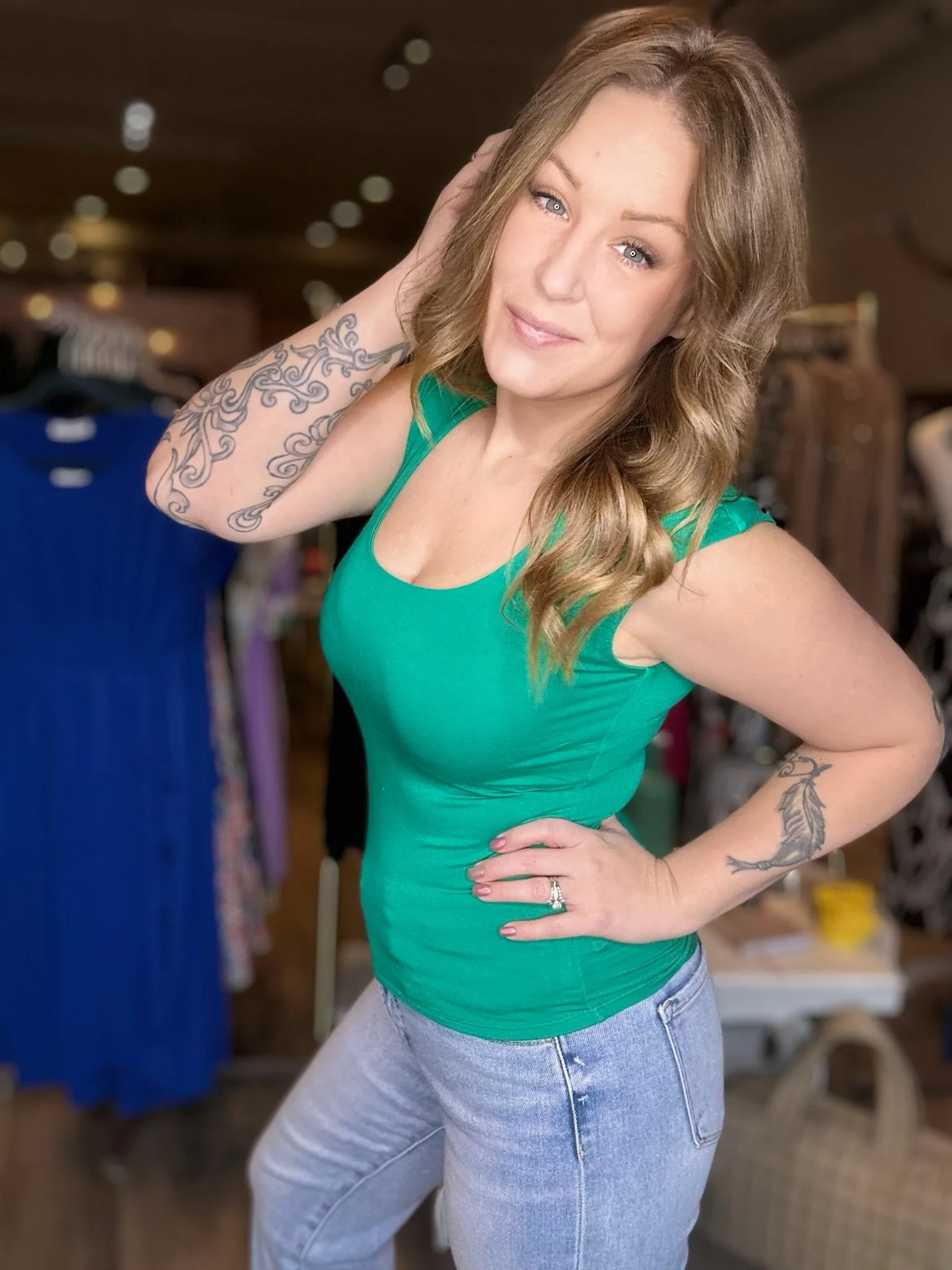 Kelly Green Cap Sleeve Top