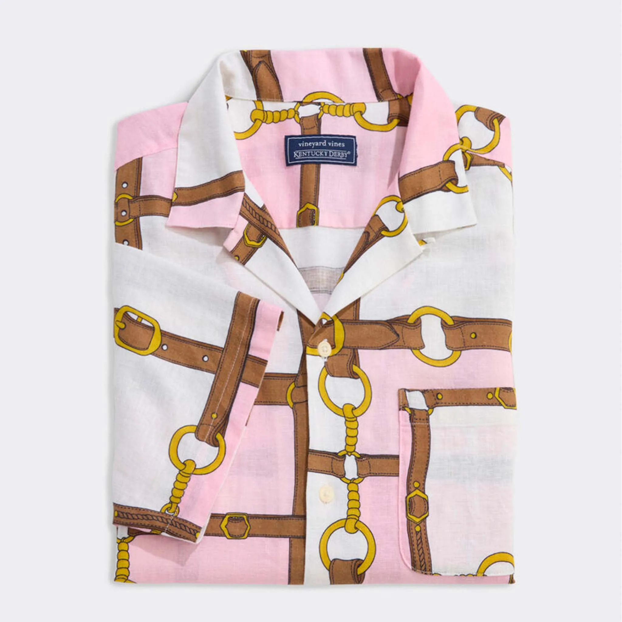 Kentucky Derby Bridle Plaid Short-Sleeve Cabana Shirt