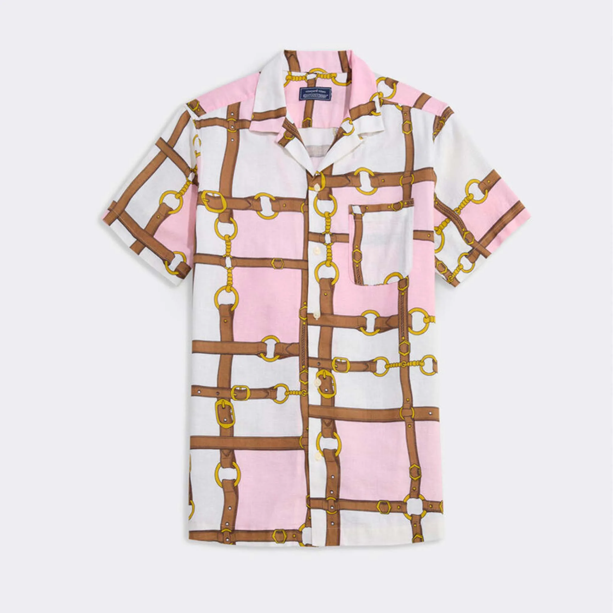 Kentucky Derby Bridle Plaid Short-Sleeve Cabana Shirt