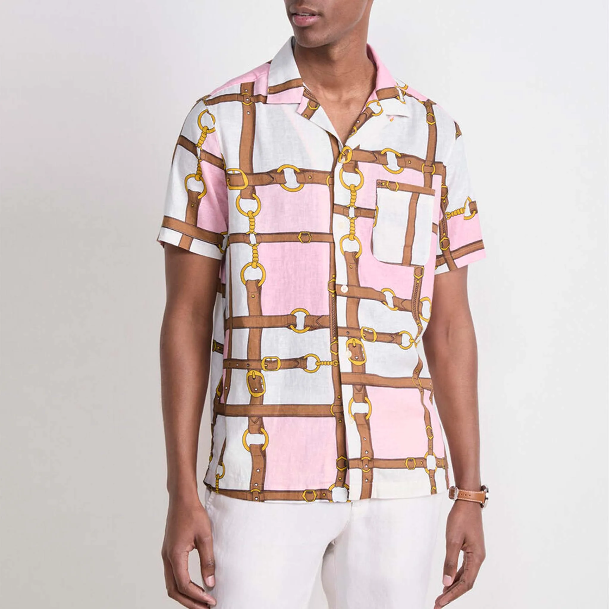 Kentucky Derby Bridle Plaid Short-Sleeve Cabana Shirt