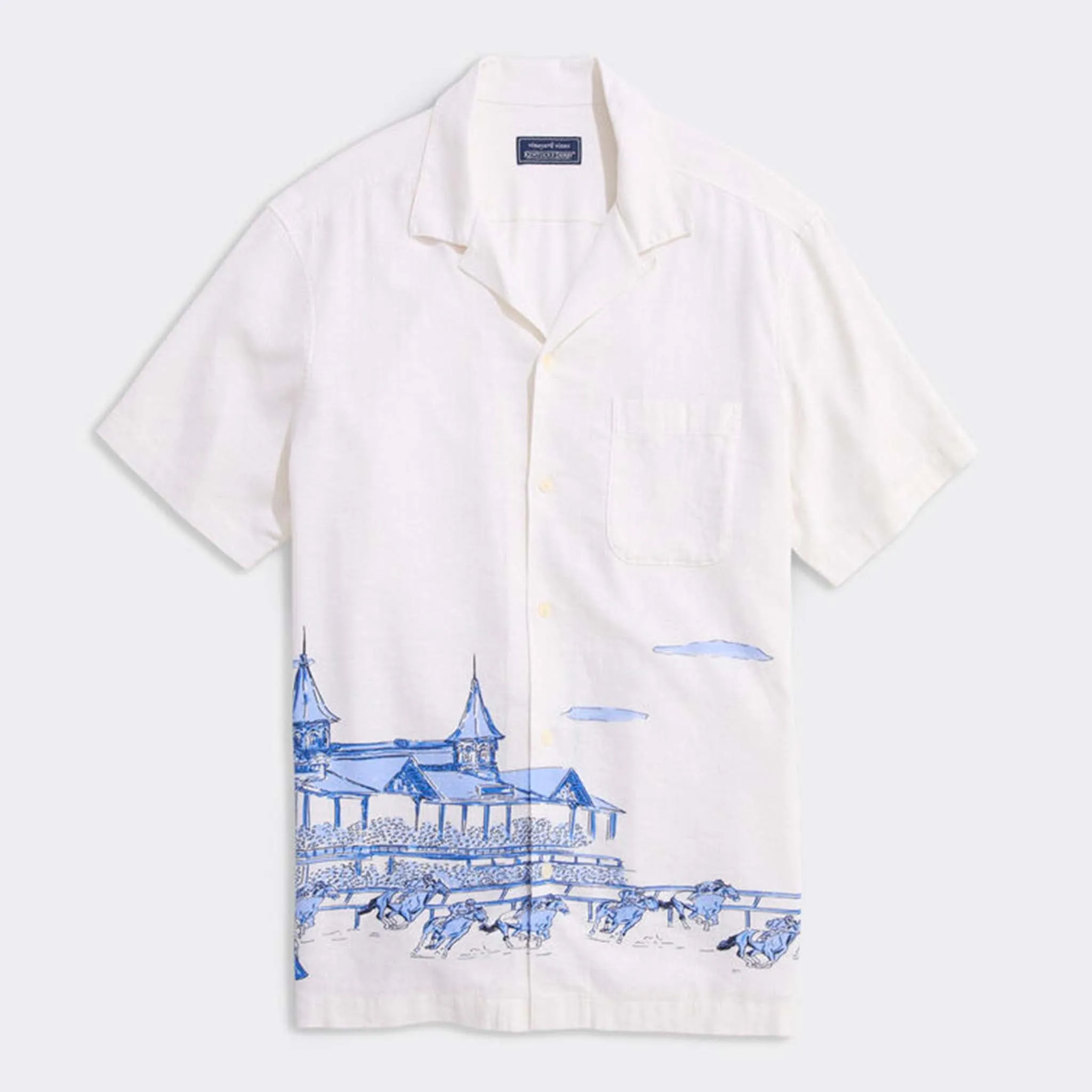 Kentucky Derby Scenic Print Short-Sleeve Cabana Shirt