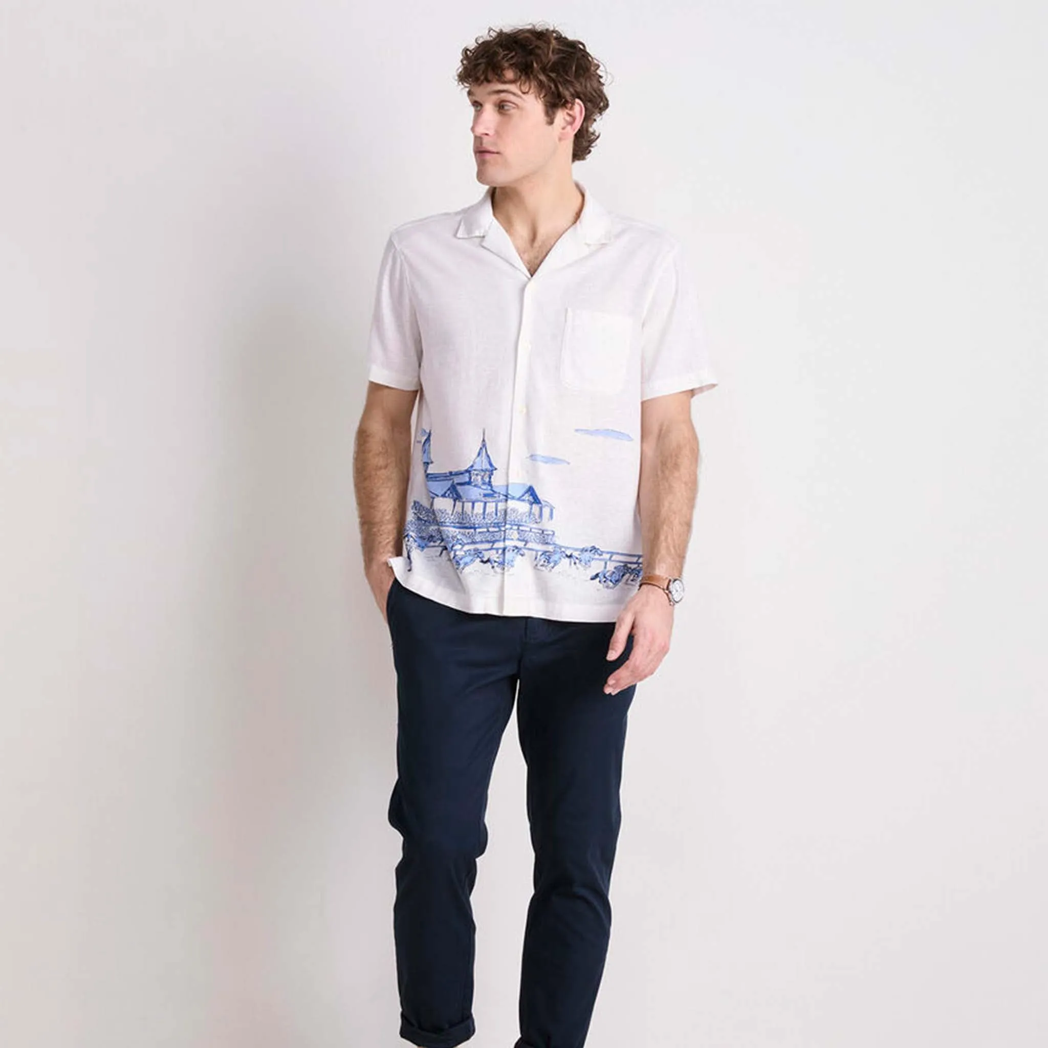 Kentucky Derby Scenic Print Short-Sleeve Cabana Shirt