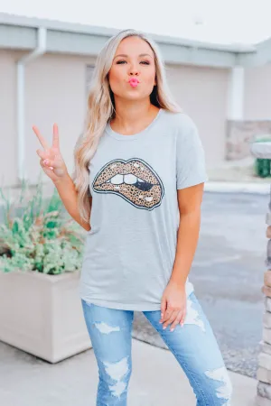 Kiss You Tonight Leopard Graphic Top - Grey