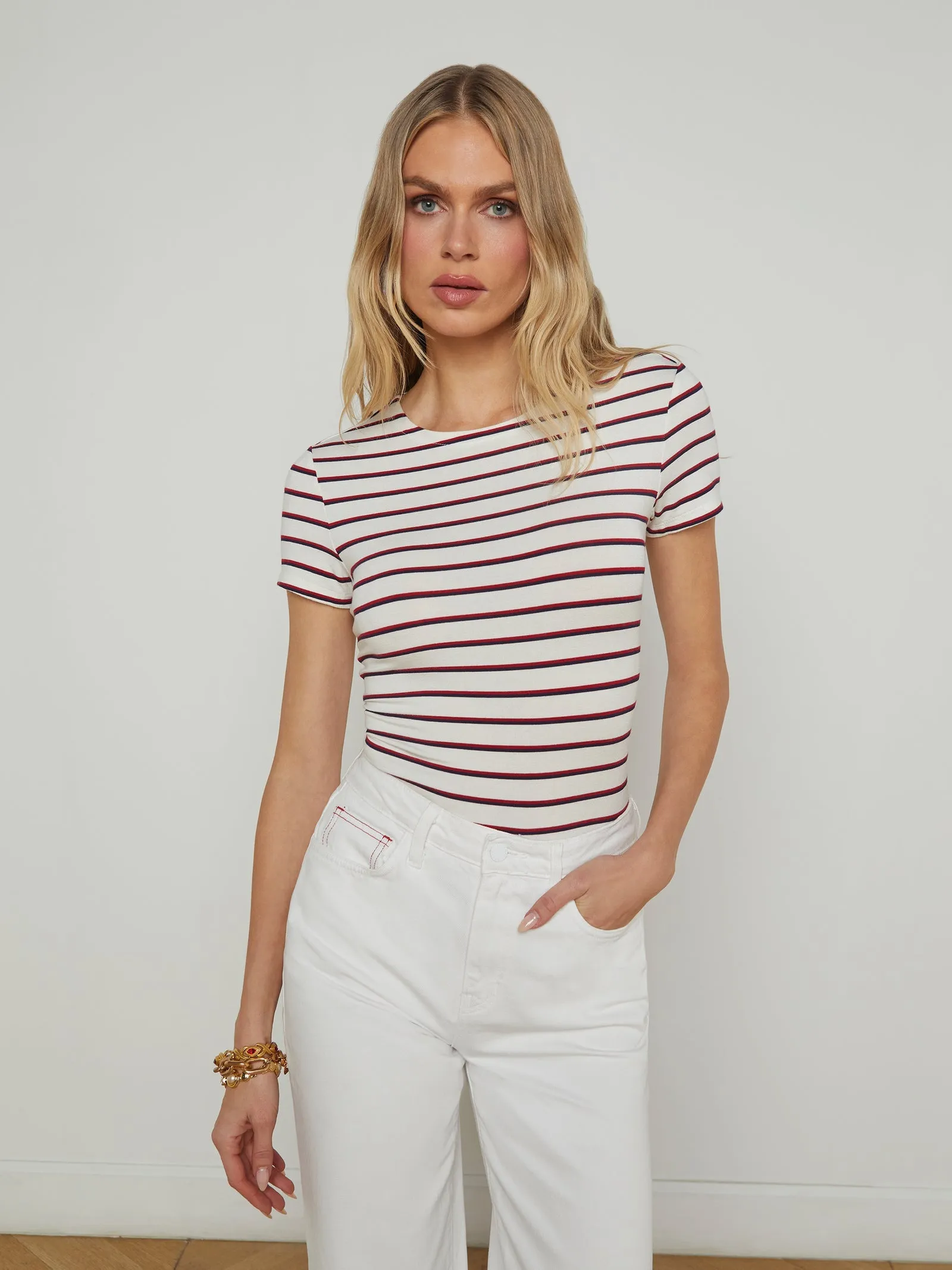L'AGENCE RESSI CREW NECK STRIPED TOP