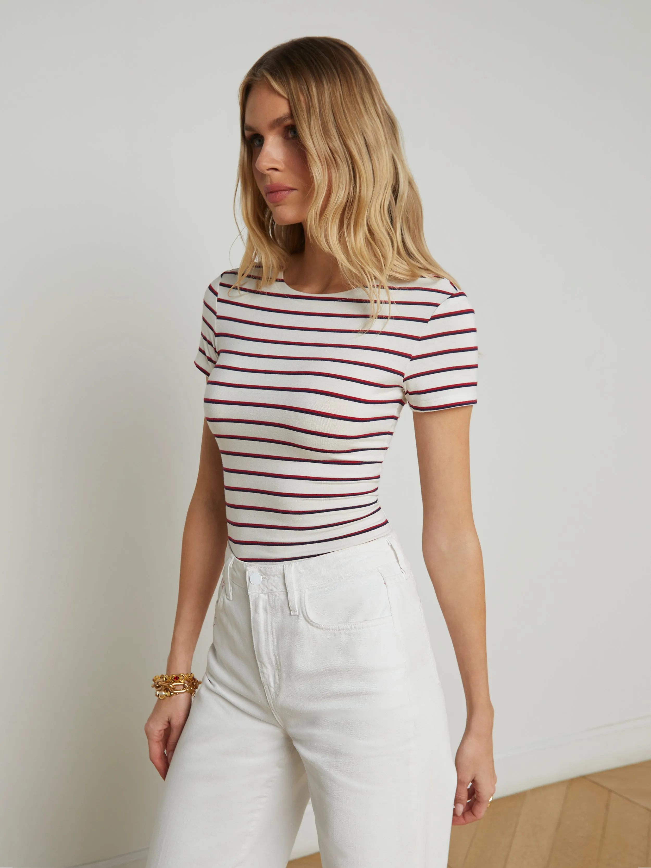 L'AGENCE RESSI CREW NECK STRIPED TOP