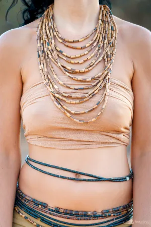 Large Natural Bamboo Necklace ⋙ 12 Strands ⋘