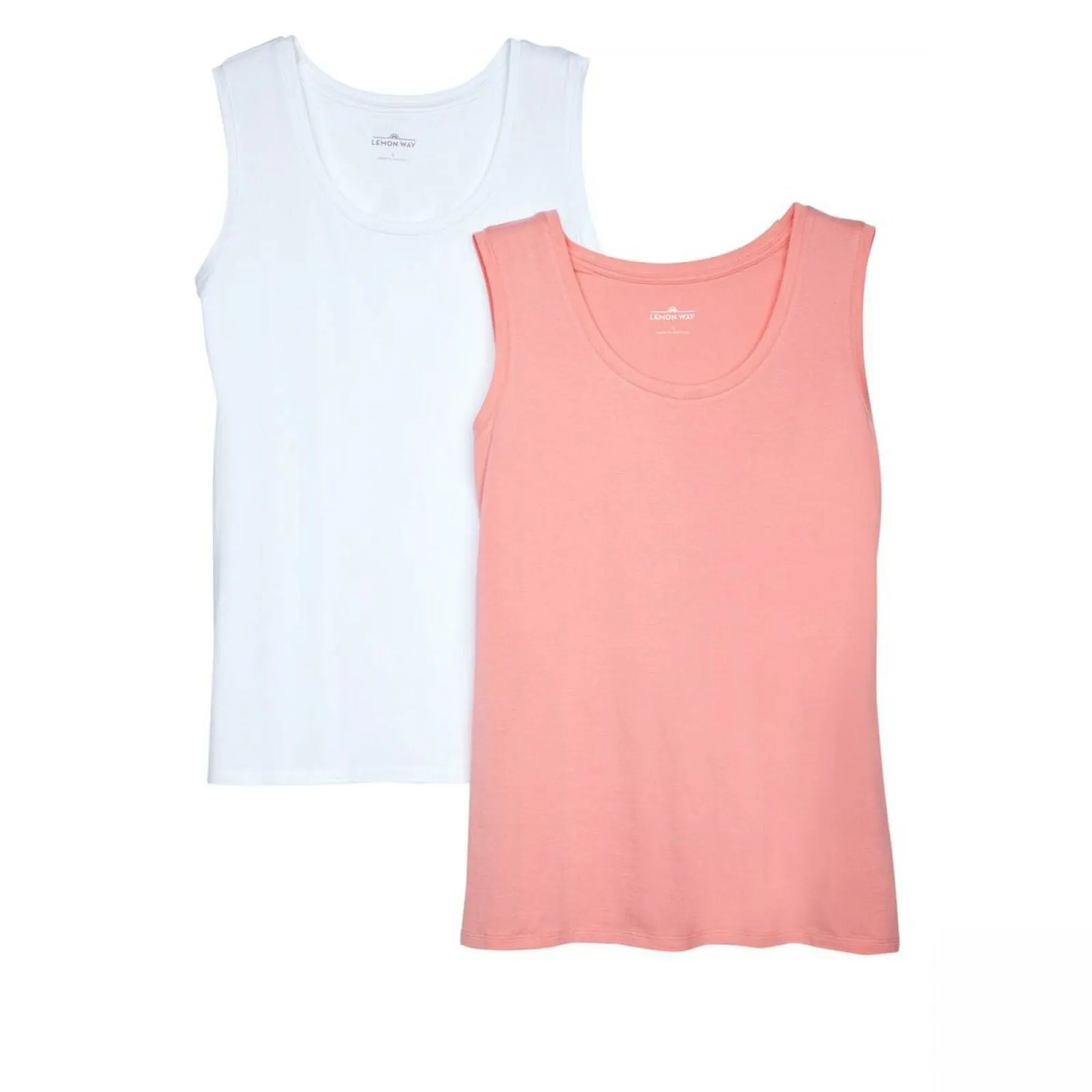 Lemon Way 2 Pack Women's Cotton Blend Tank Top Set Coral White Medium