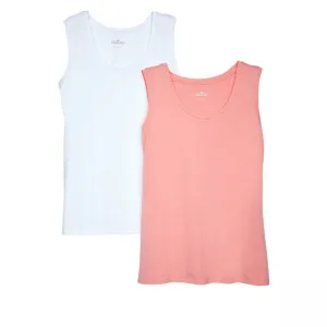 Lemon Way 2 Pack Women's Cotton Blend Tank Top Set Coral White Medium