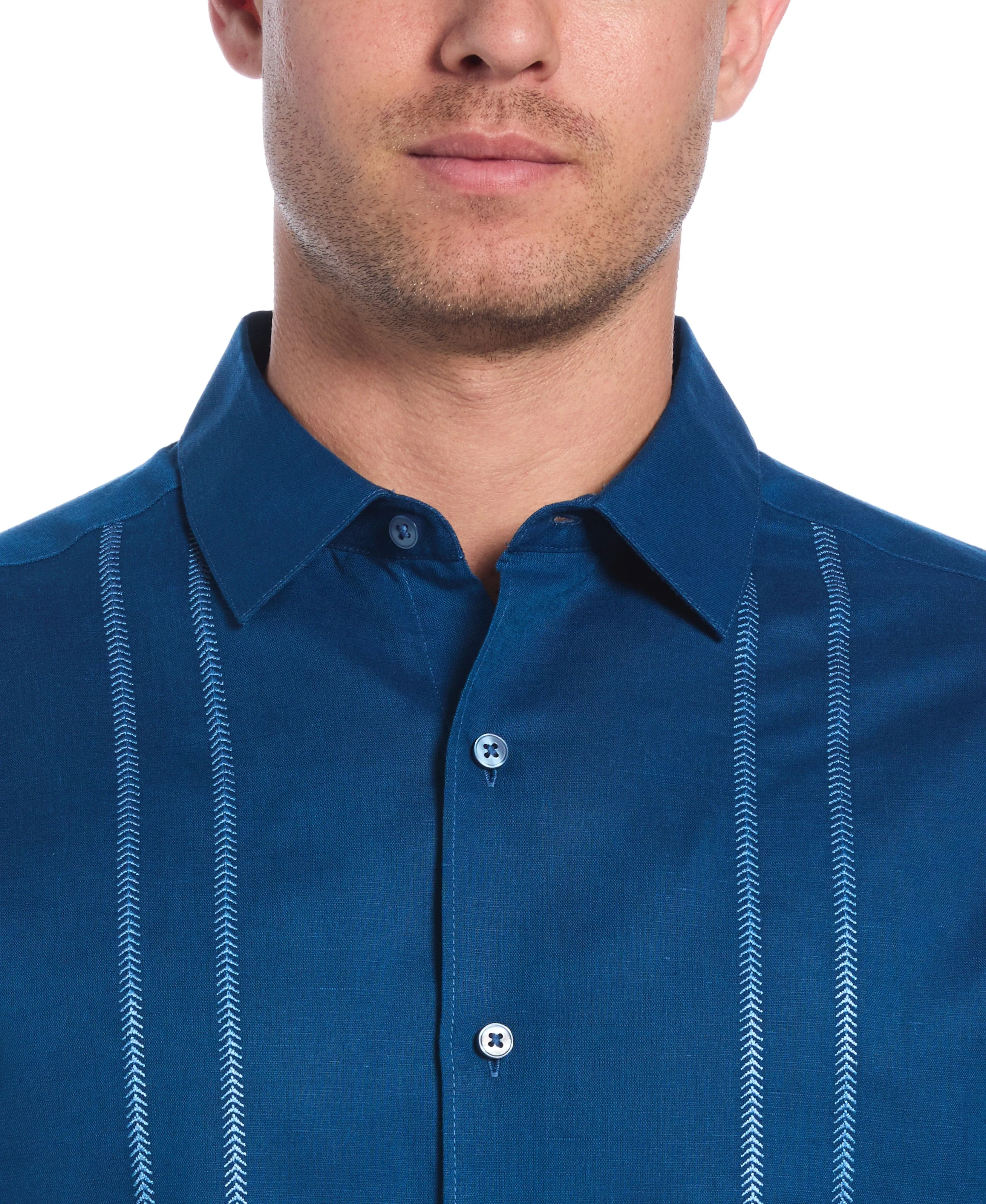 Linen Blend Embroidered Panel Shirt