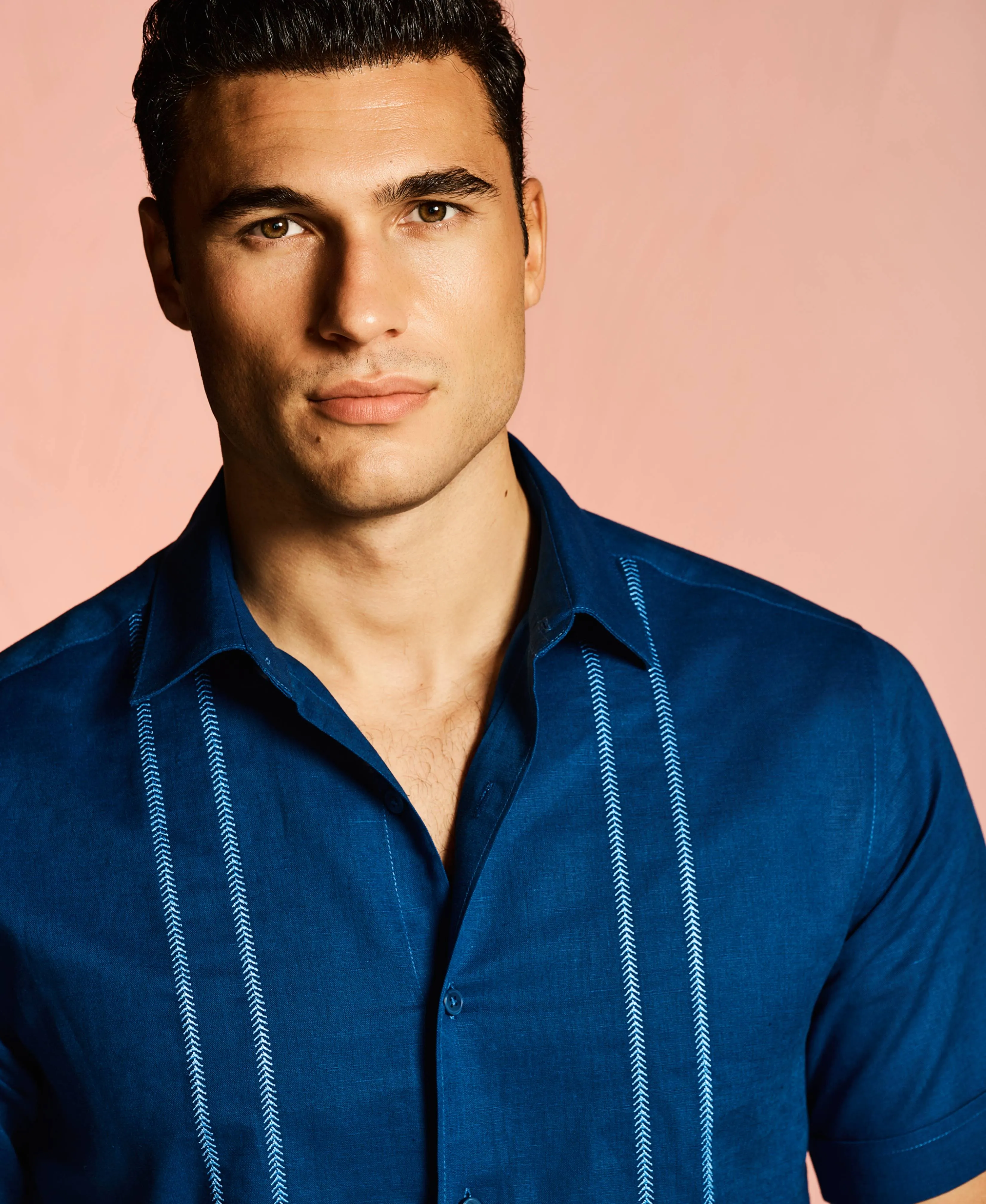 Linen Blend Embroidered Panel Shirt