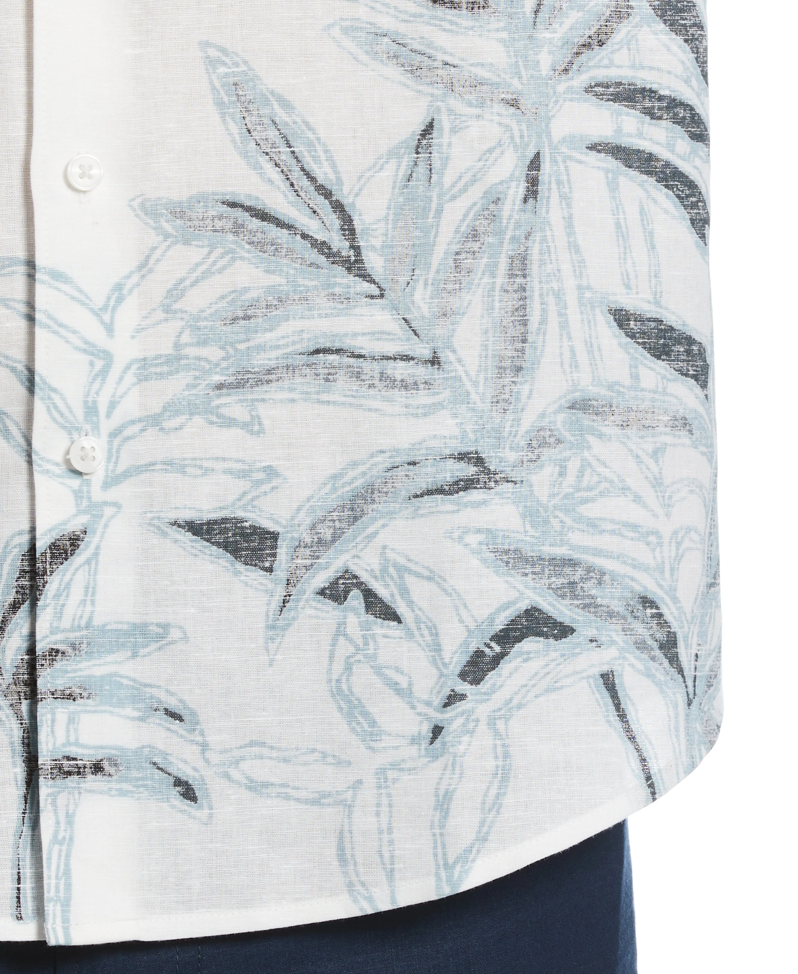 Linen Blend Reverse Asymmetric Placement Print Shirt