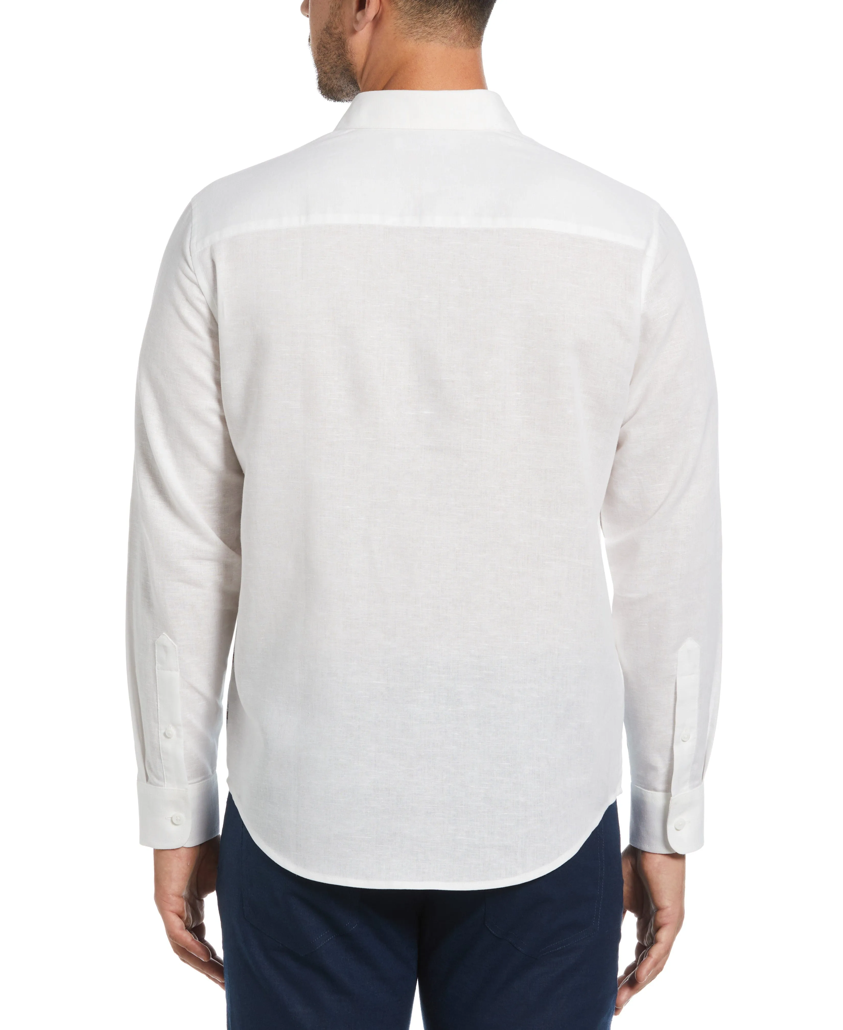 Linen Blend Reverse Asymmetric Placement Print Shirt