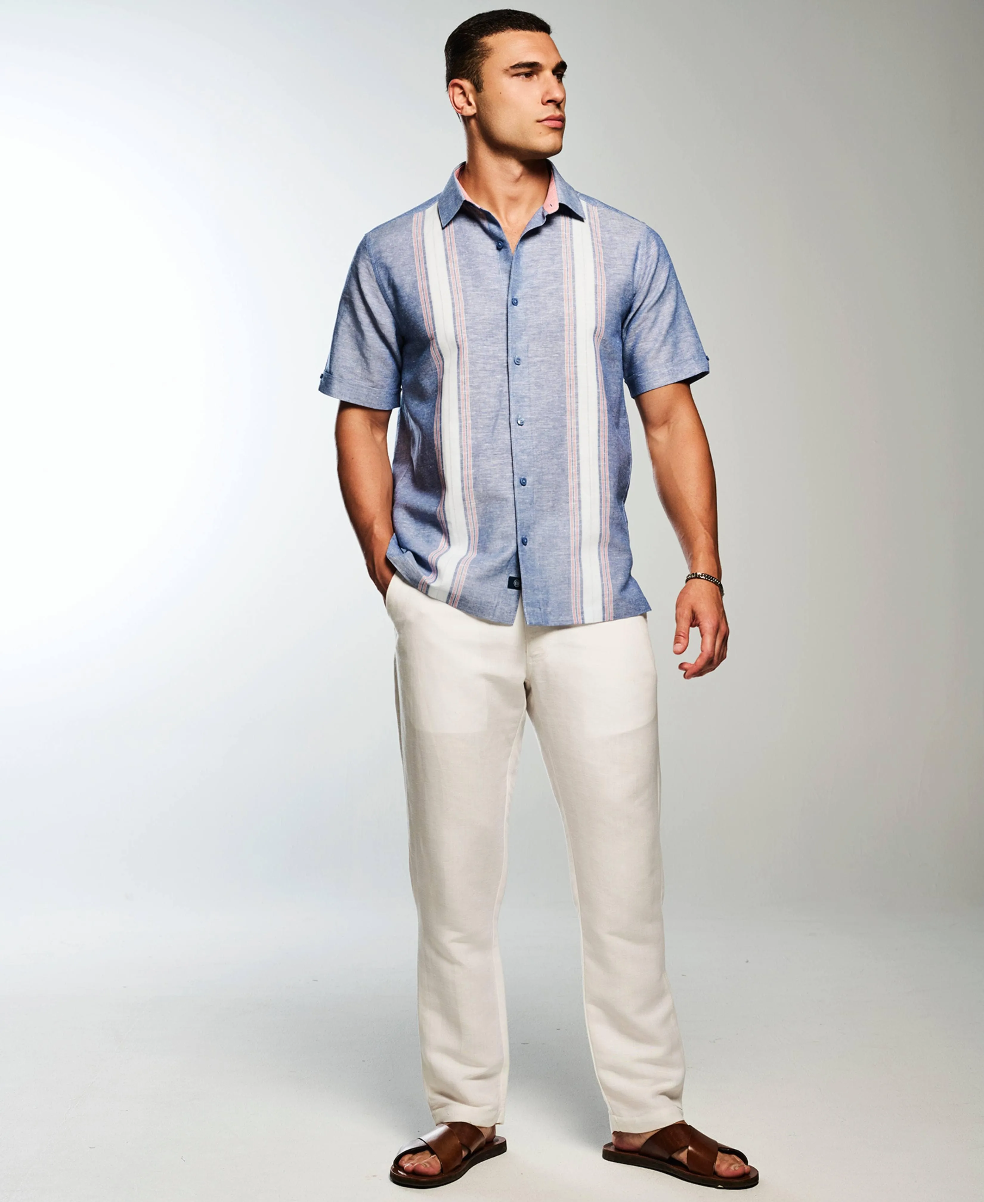 Linen Blend Textured Panel Shirt