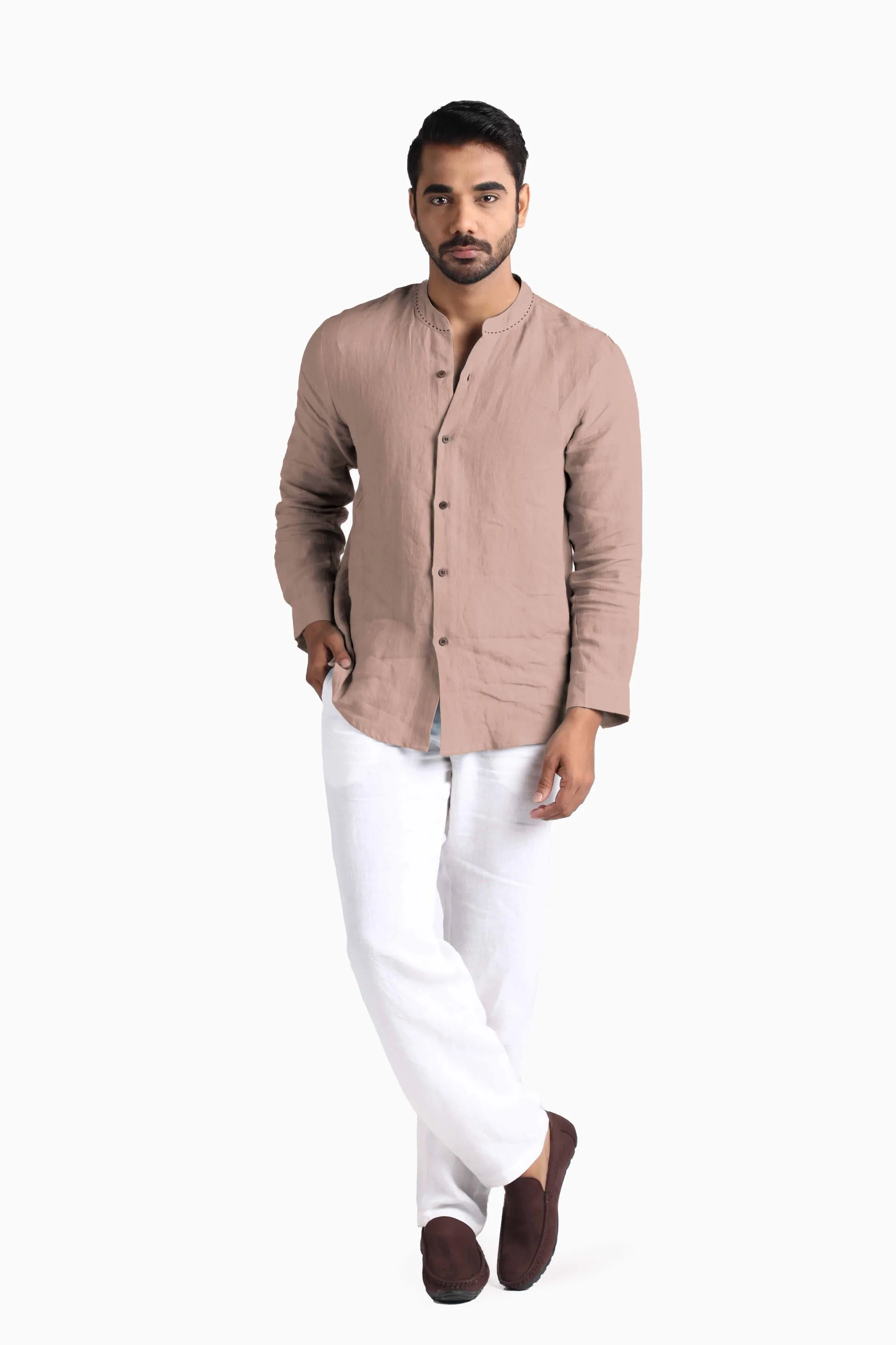 Linen Drake Shirt-Petal Pink