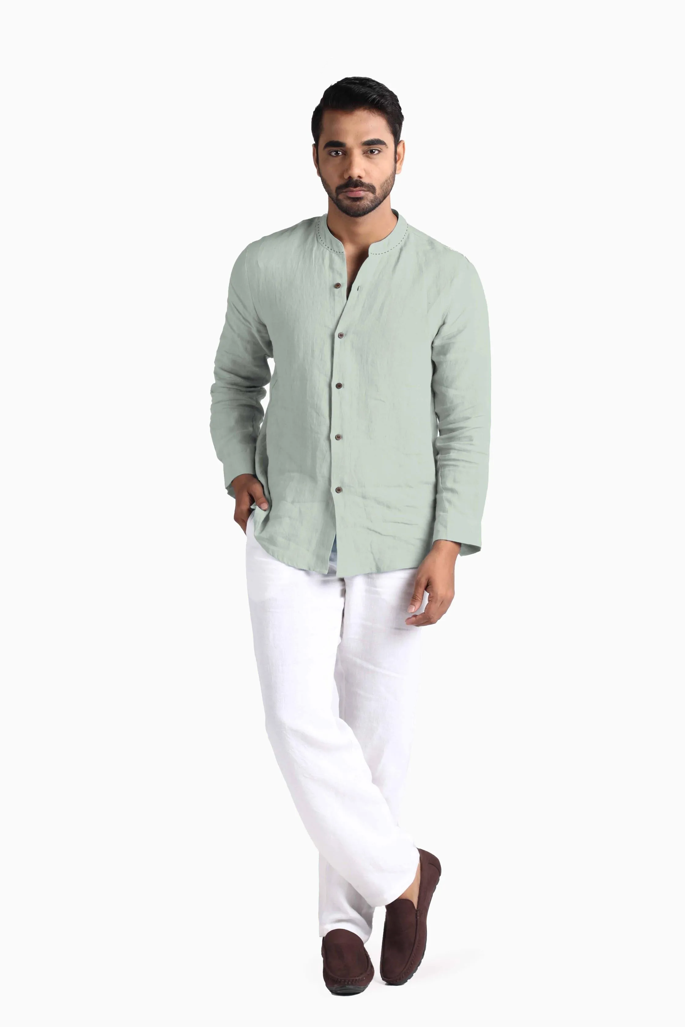 Linen Drake Shirt-Petal Pink