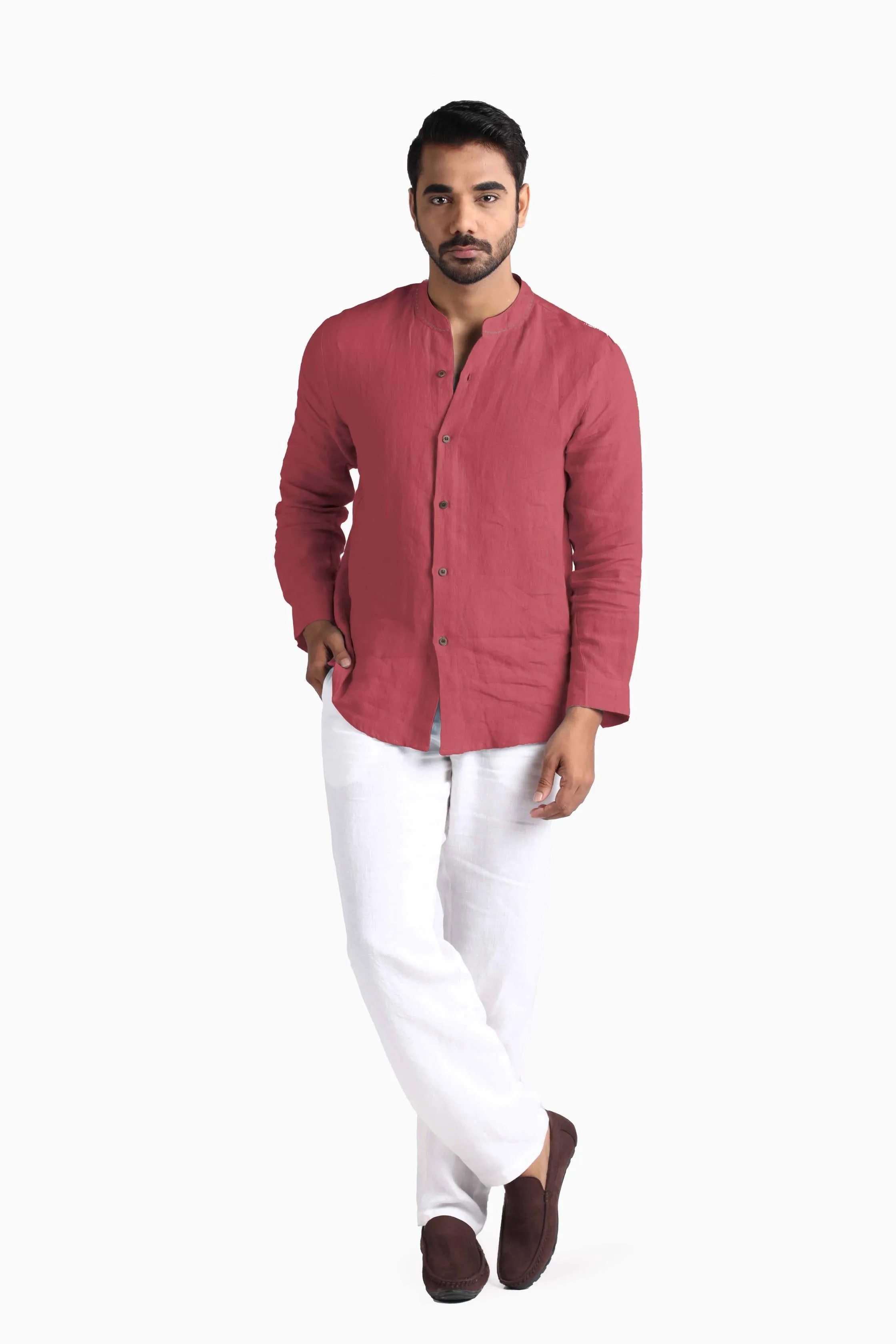 Linen Drake Shirt-Petal Pink