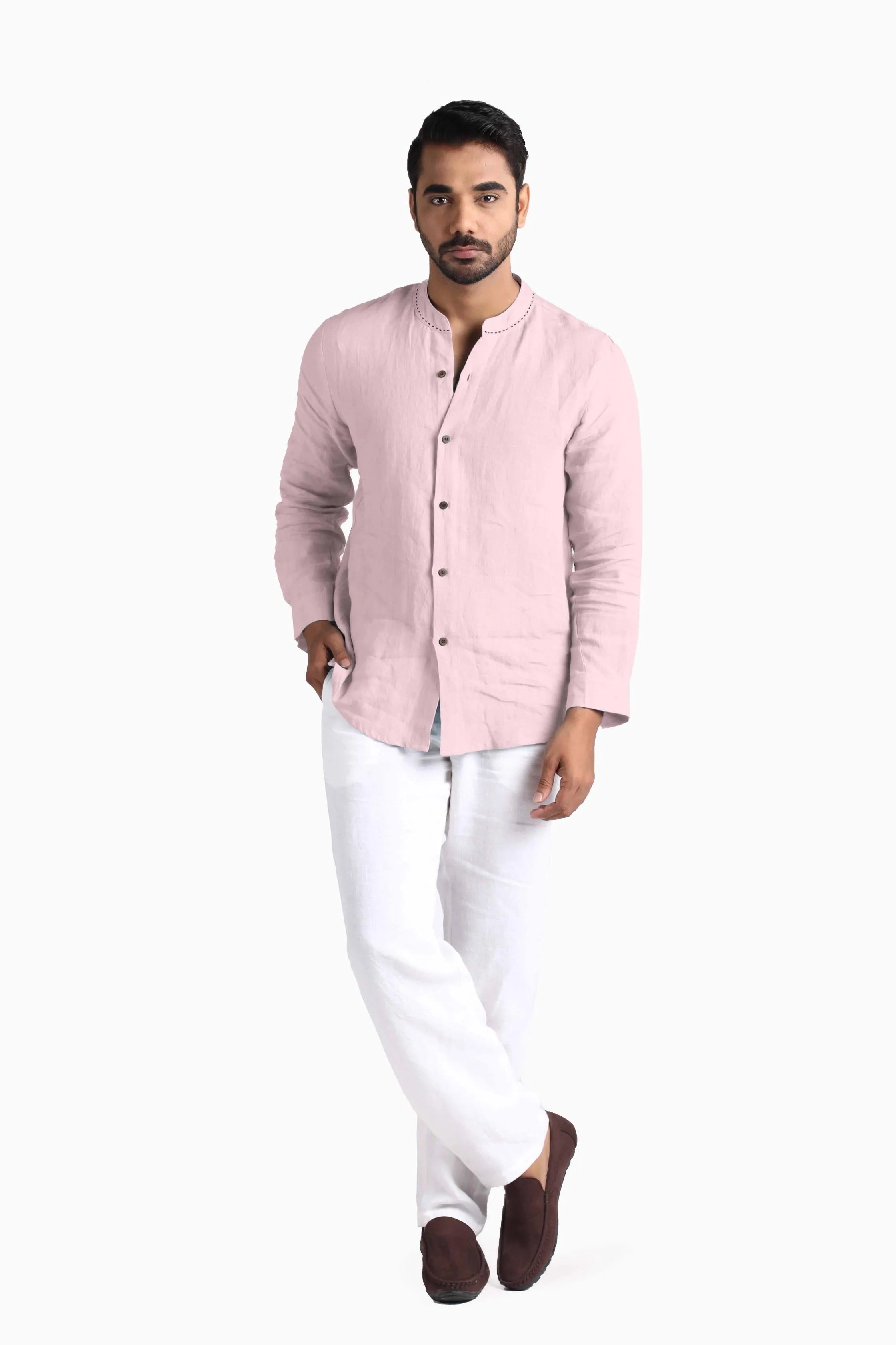 Linen Drake Shirt-Petal Pink