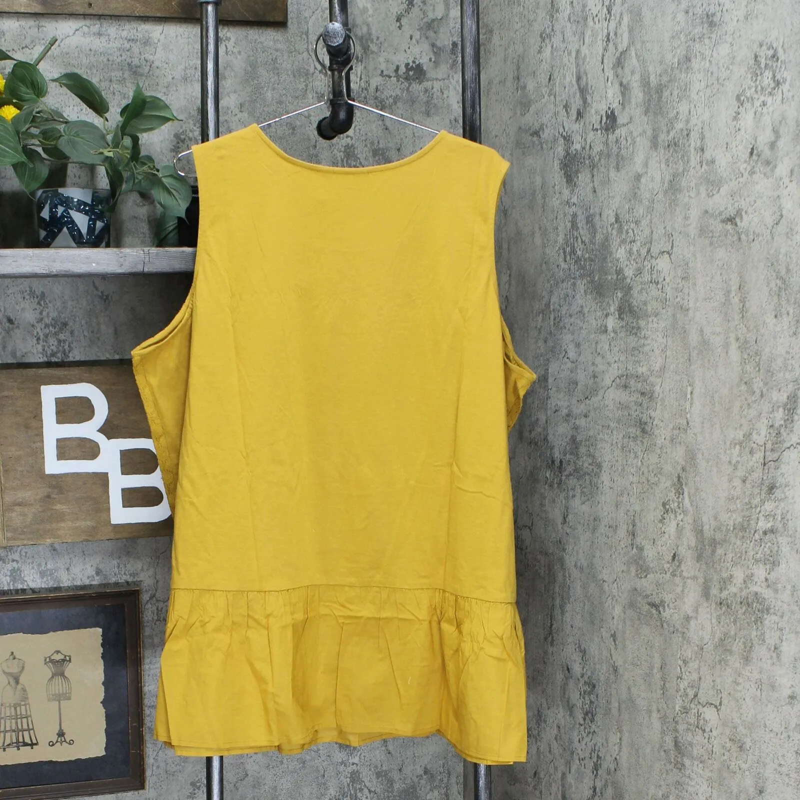 LOGO by Lori Goldstein Plus Size Lace Front Knit Back Peplum Tank Top