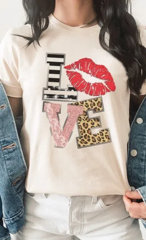 LOVE Multi Pattern Valentines Day Graphic Tee