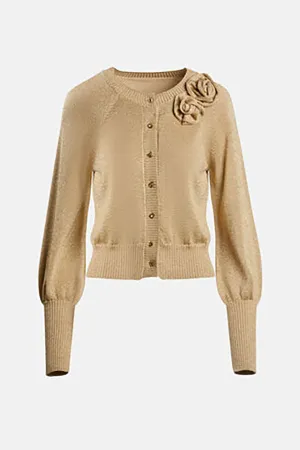 MARIPOSA BEIGE FLORAL WOOL-BLEND CARDIGAN