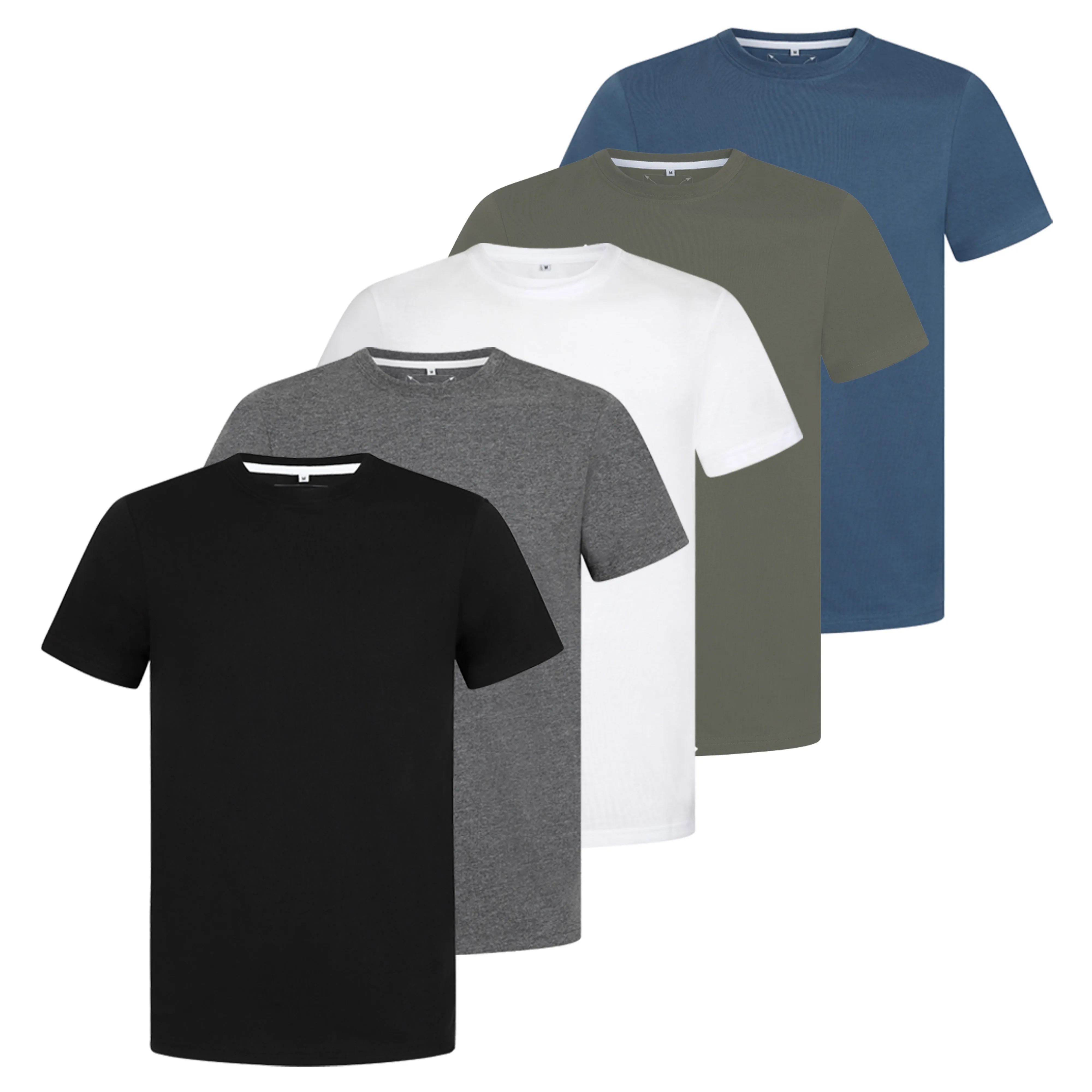 Men's 5 Pack Crew Neck Plain T-Shirt - Grey Mix