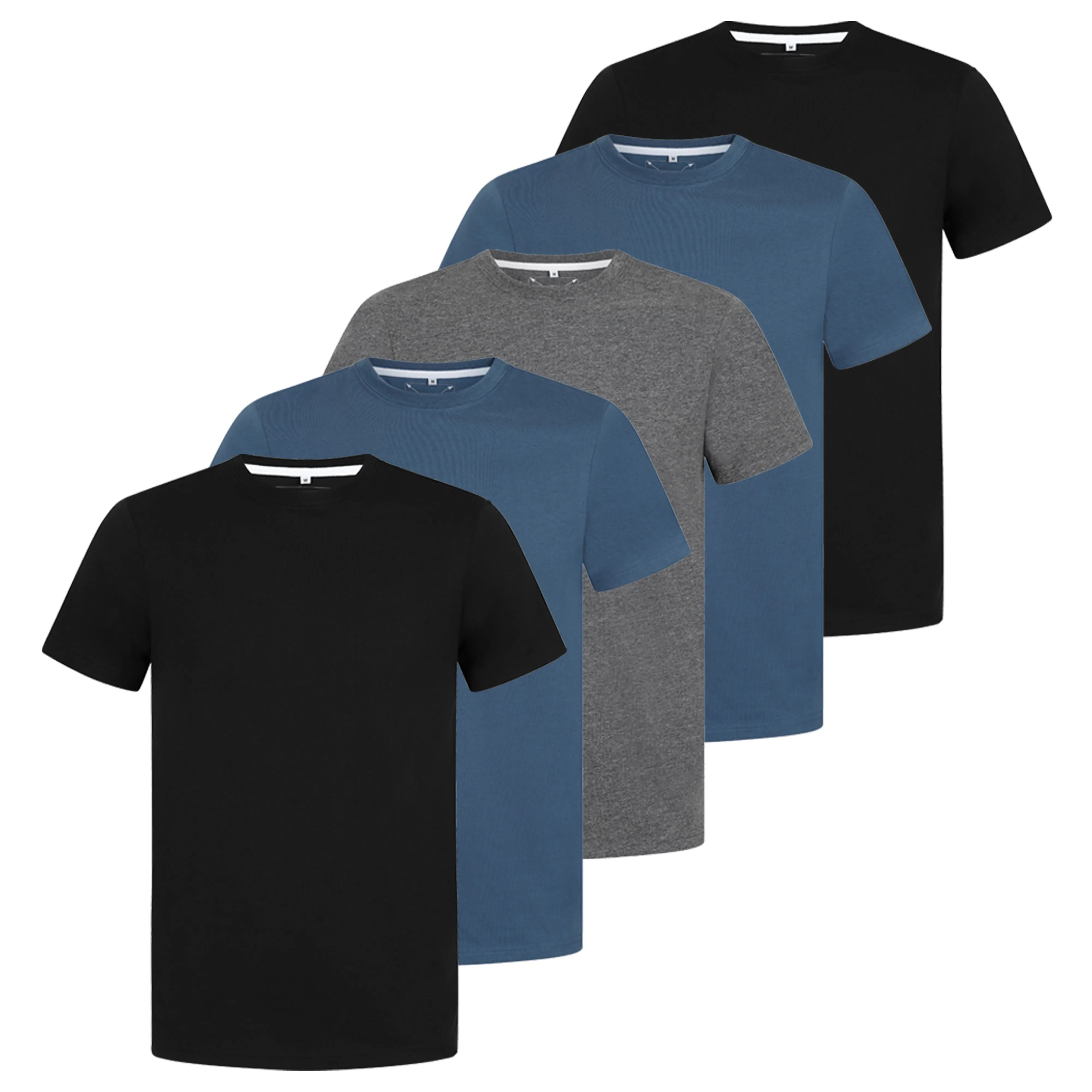 Men's 5 Pack Crew Neck Plain T-Shirt - Grey Mix
