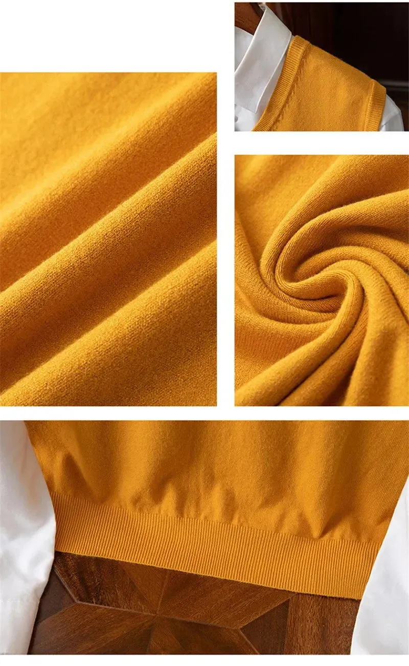 Men’s Cashmere Knitted Sweater Vest | V-Neck Solid Color Pullover | Classic Spring & Autumn Layering Top