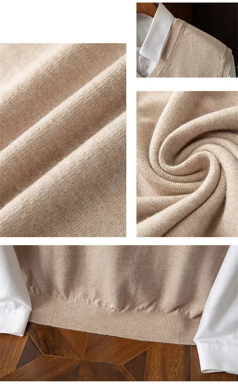 Men’s Cashmere Knitted Sweater Vest | V-Neck Solid Color Pullover | Classic Spring & Autumn Layering Top