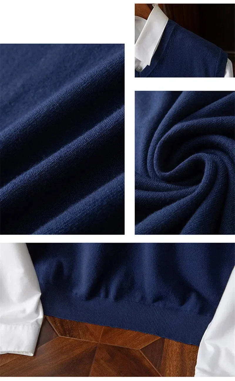 Men’s Cashmere Knitted Sweater Vest | V-Neck Solid Color Pullover | Classic Spring & Autumn Layering Top
