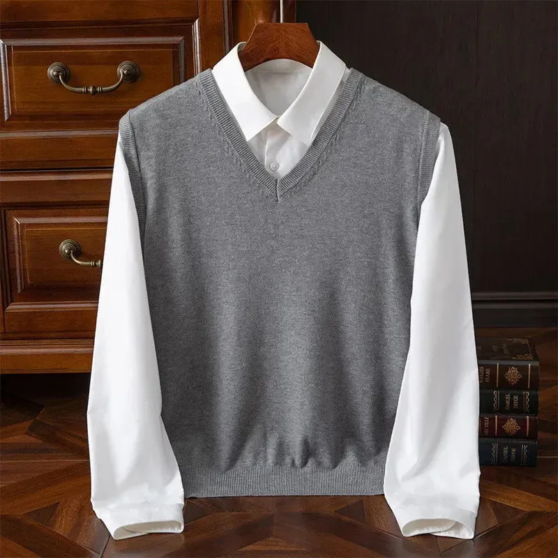 Men’s Cashmere Knitted Sweater Vest | V-Neck Solid Color Pullover | Classic Spring & Autumn Layering Top