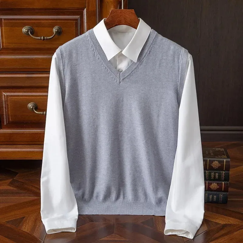 Men’s Cashmere Knitted Sweater Vest | V-Neck Solid Color Pullover | Classic Spring & Autumn Layering Top