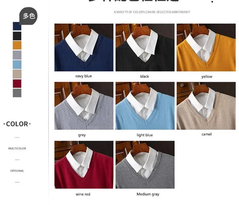 Men’s Cashmere Knitted Sweater Vest | V-Neck Solid Color Pullover | Classic Spring & Autumn Layering Top