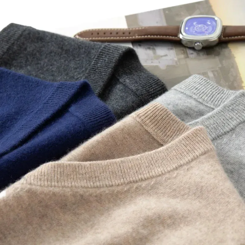 Men’s Cashmere Knitted Sweater Vest | V-Neck Solid Color Pullover | Classic Spring & Autumn Layering Top