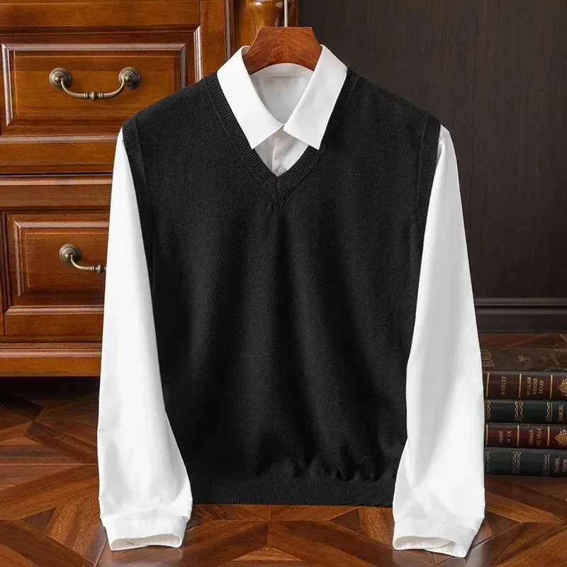 Men’s Cashmere Knitted Sweater Vest | V-Neck Solid Color Pullover | Classic Spring & Autumn Layering Top