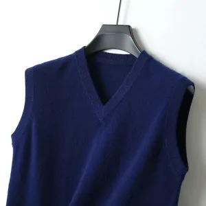 Men’s Cashmere Knitted Sweater Vest | V-Neck Solid Color Pullover | Classic Spring & Autumn Layering Top